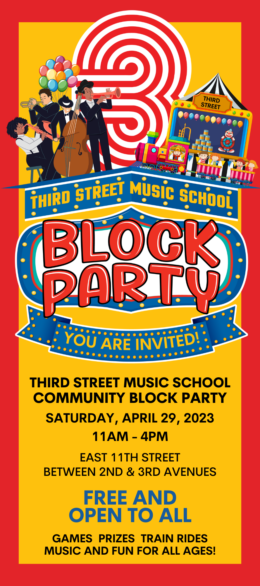Third Street Music School Block Party Saturday, April 29th 11am – 4pm